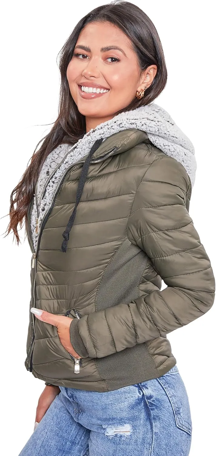 YMI Women's Junior Full Length Puffer Jacket with Detachable Sherpa Hood
