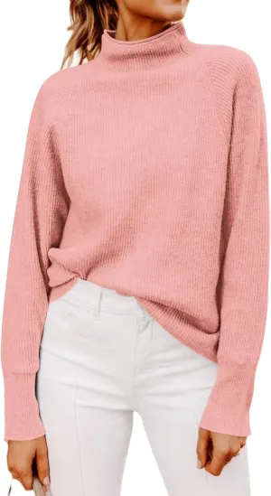Yousify Womens Ribbed Mock Neck Batwing Sleeve Sweater Loose Knitted Pullover Sweaters Jumper Tops