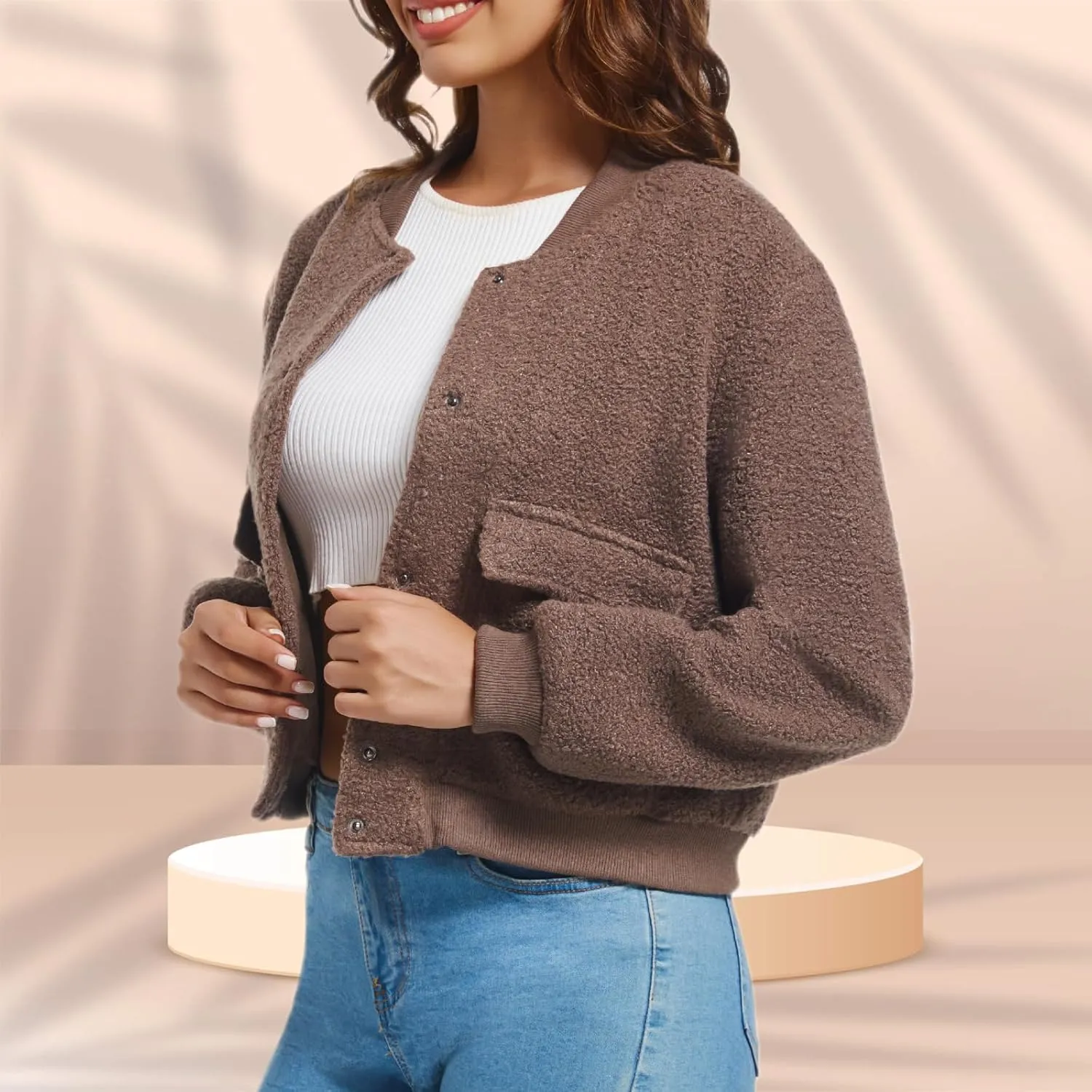 YSW Womens Cropped Bomber Jacket Baseball Varsity Jacket Casual Jackets with Pockets Button Down Chaquetas de Mujer