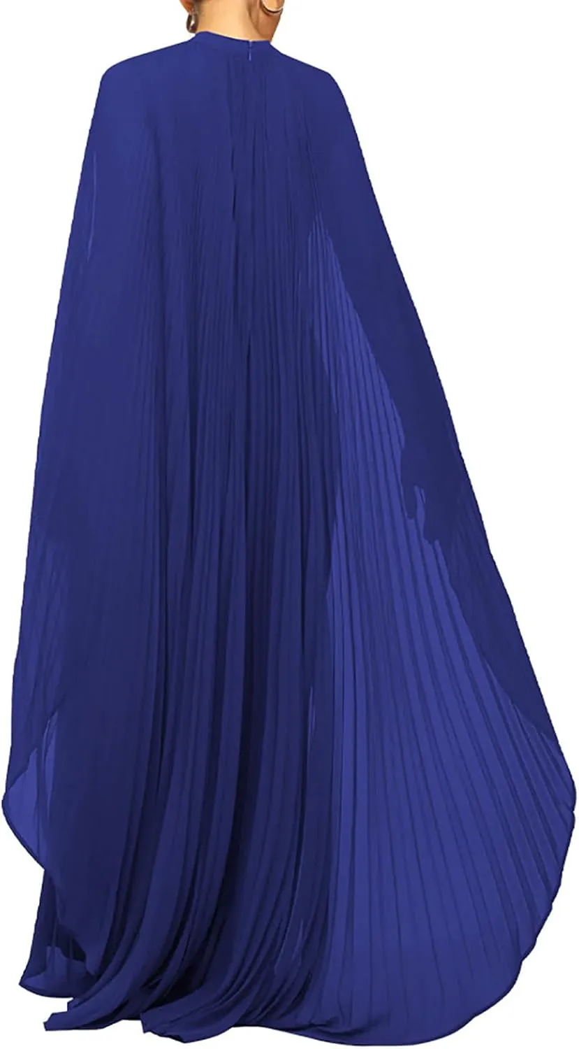 Yuopeid Women's Mock Neck Cloak Sleeve Loose Casual Maxi Dress Flowy Pleated Party Loose Dress Wedding Guest Long Dress