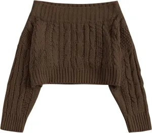 ZAFUL Women V Neck Button Knit Crop Sweaters Batwing Sleeve V Back Ribbed Hem Pullover Sweater