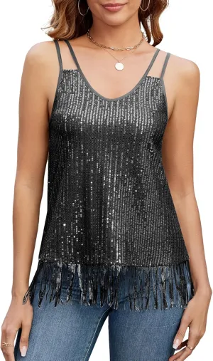 ZAFUL Women's Fashionable Loose Camisole top with Delicate Sequin Tassel Vest
