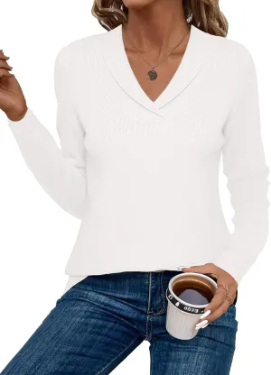 Zeagoo Sweaters for Women Fashion 2024 Fall Long Sleeve Shirts V Neck Collared Knit Pullover Tops Outfits