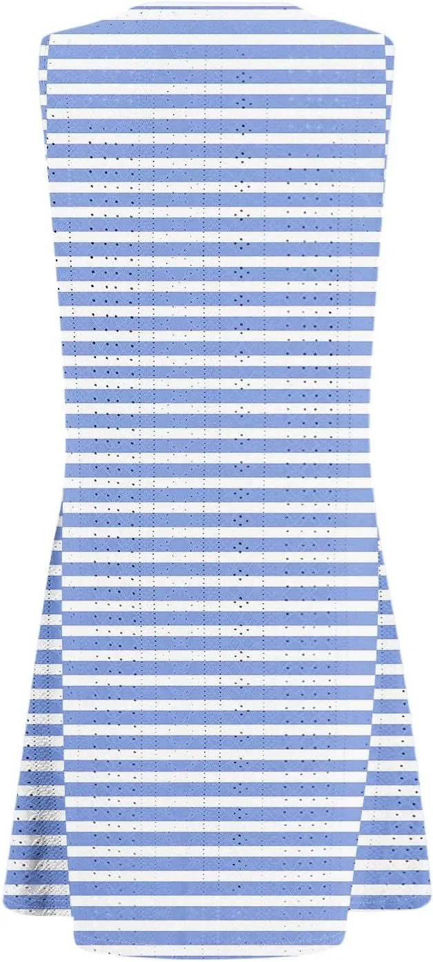 ZEFOTIM Cute Striped Color Block Geometry Eyelet Dress for Women Summer Mini Sleeveless Sundress Beach Dresses with Pockets